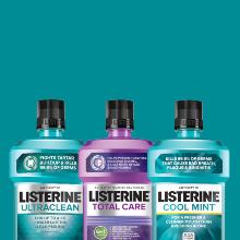 3 Listerine favorites including Cool Mint, Total Care, and Ultraclean products